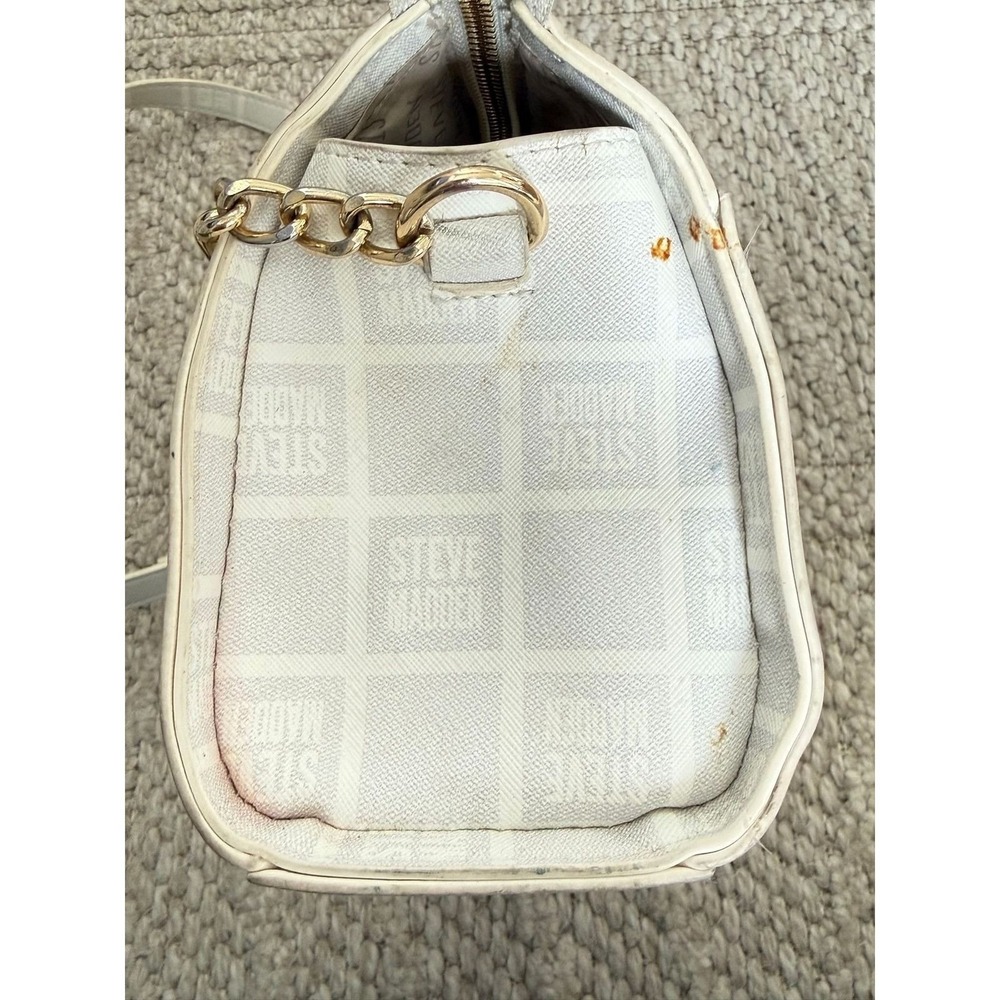 Steve Madden White Logo Print Crossbody Shoulder Bag Gold Chain Strap - Picture 7 of 10